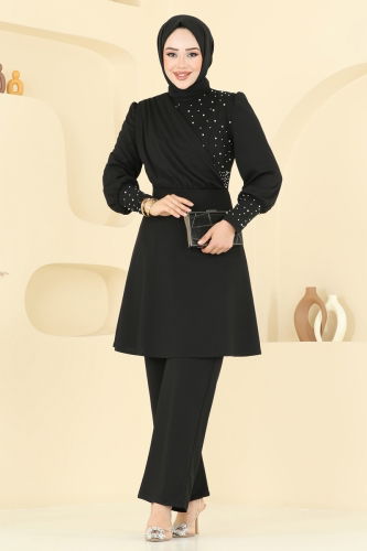 moda selvim طقم أسود ASM2809 - Thumbnail