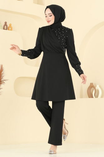 moda selvim طقم أسود ASM2809 - Thumbnail