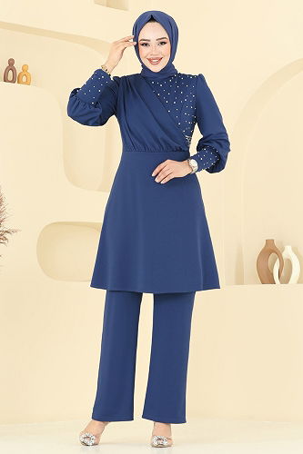 moda selvim طقم ازرق ASM2809 - Thumbnail