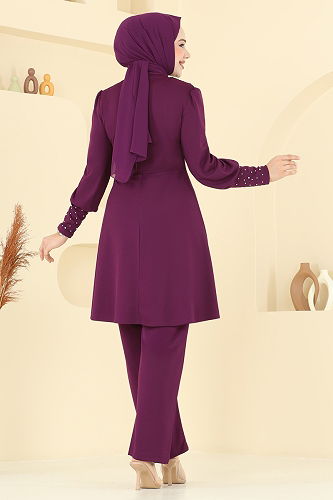 moda selvim طقم أرجواني ASM2809 - Thumbnail