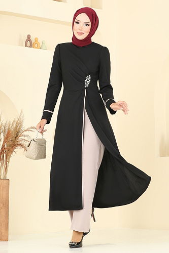 moda selvim طقم أسود وبيج ASM2816 - Thumbnail