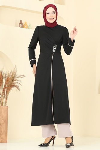 moda selvim طقم أسود وبيج ASM2816 - Thumbnail