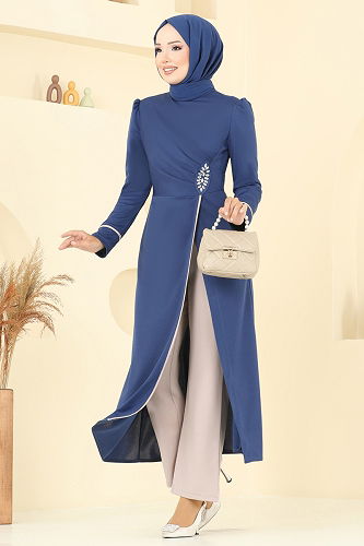 moda selvim طقم أزرق وبيج ASM2816 - Thumbnail