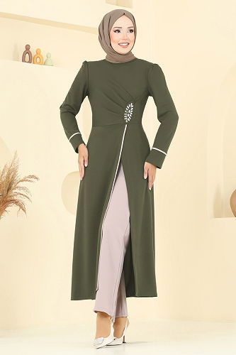 moda selvim طقم أخضر عفني و بيج ASM2816 - Thumbnail