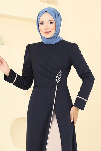 moda selvim طقم كحلي وبيج ASM2816 - Thumbnail