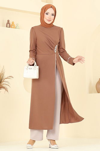 moda selvim طقم عسلي وبيج ASM2816 - Thumbnail