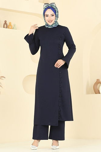 moda selvim طقم كحلي غامق ASM2817 - Thumbnail