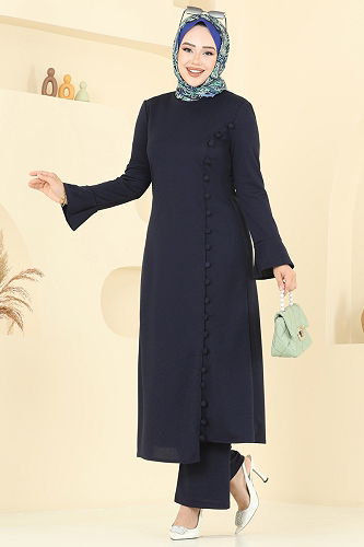 moda selvim طقم كحلي غامق ASM2817 - Thumbnail