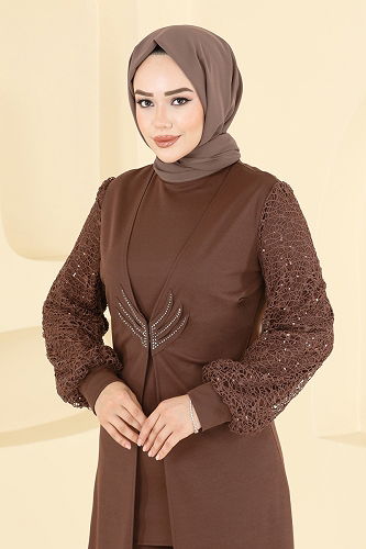moda selvim طقم عسلي ASM2832 - Thumbnail