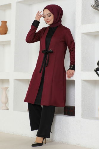 moda selvim Combined ASM5204 Burgundy & Black - Thumbnail