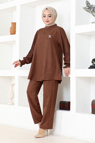 moda selvim طقم بني KTN1001-M - Thumbnail