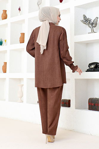 moda selvim طقم بني KTN1001-M - Thumbnail