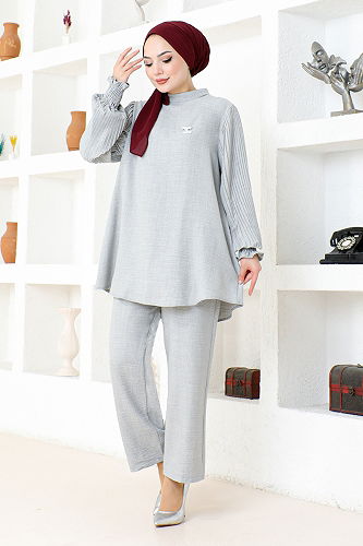 moda selvim طقم رمادي KTN1001-M - Thumbnail