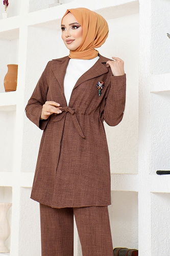 moda selvim طقم بني KTN1016-M - Thumbnail