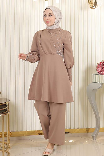 moda selvim طقم بيج MİH17801-M - Thumbnail