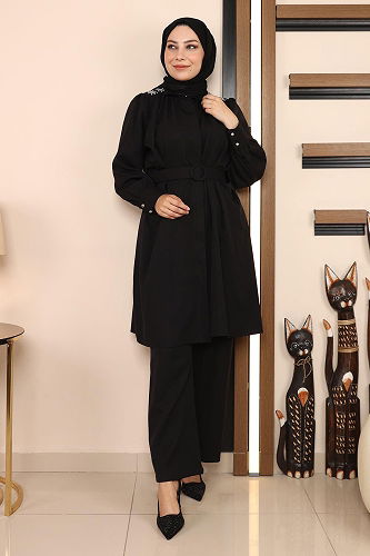 moda selvim طقم أسود MİH19130-M - Thumbnail