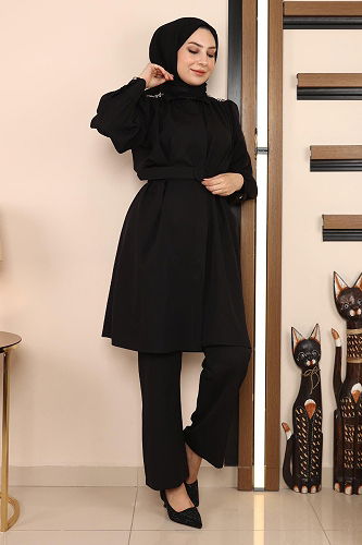 moda selvim طقم أسود MİH19130-M - Thumbnail