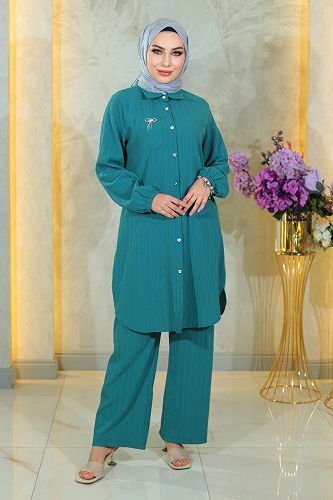 moda selvim طقم تركواز MİH19178-M - Thumbnail