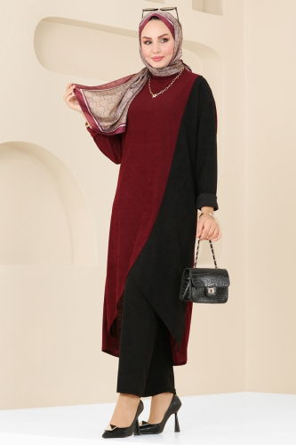 moda selvim Combined PL292 Burgundy & Black - Thumbnail