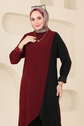 moda selvim Combined PL292 Burgundy & Black - Thumbnail