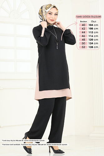 moda selvim طقم أسود وبيج PL8034 - Thumbnail