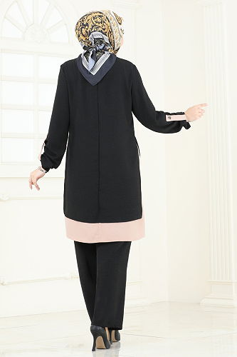 moda selvim طقم أسود وبيج PL8034 - Thumbnail