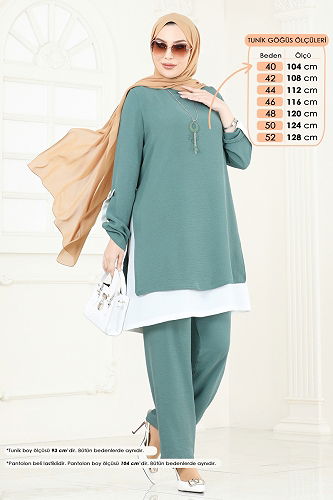 moda selvim طقم أخضر باهت وسكري PL8034 - Thumbnail