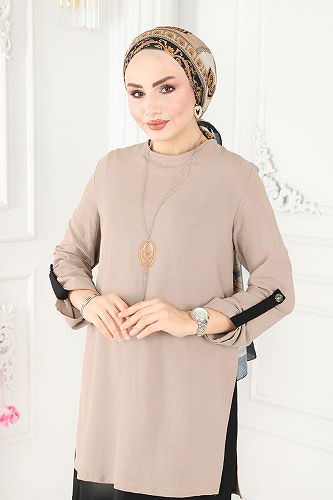 moda selvim طقم بيج وأسود PL8034 - Thumbnail