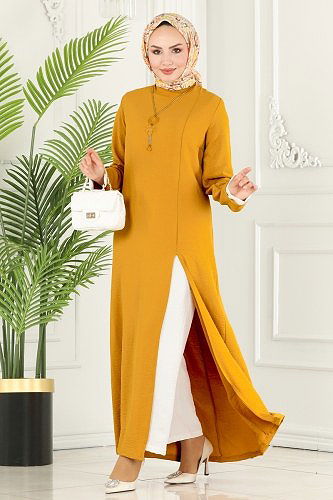 moda selvim طقم خردلي فاتح &سكري PL8053 - Thumbnail