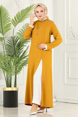 moda selvim طقم خردلي فاتح &سكري PL8053 - Thumbnail