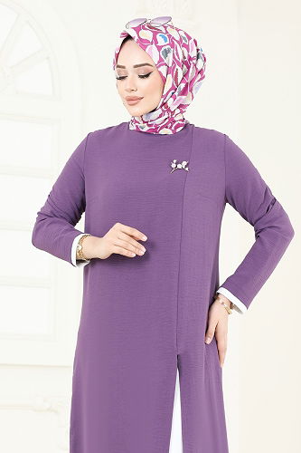 moda selvim طقم ليلكي وسكري PL8053 - Thumbnail