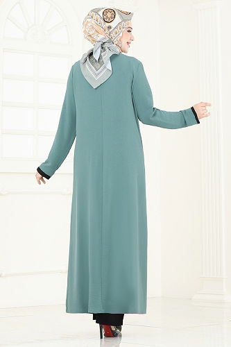 moda selvim طقم أخضر باهت وأسود PL8053 - Thumbnail