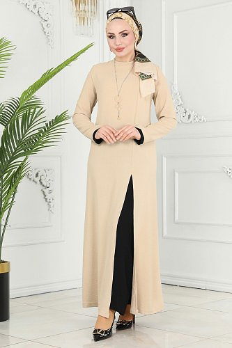 moda selvim طقم بيج واسود PL8053 - Thumbnail