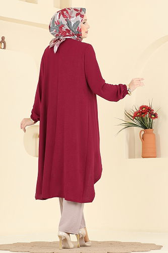 moda selvim طقم خمري وبيج PL8058 - Thumbnail