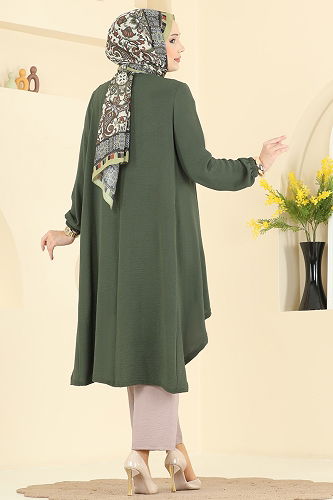 moda selvim طقم أخضر عفني و بيج PL8058 - Thumbnail