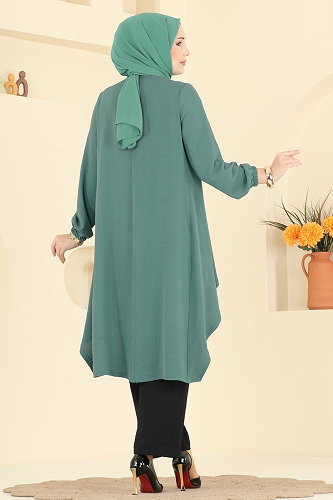 moda selvim طقم أخضر باهت وأسود PL8058 - Thumbnail