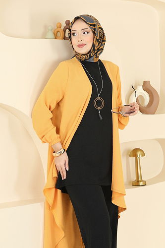 moda selvim طقم خردلي وأسود PL8058 - Thumbnail