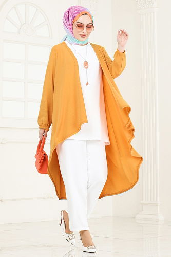 moda selvim طقم خردلي وسكري PL8058 - Thumbnail