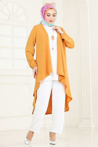 moda selvim طقم خردلي وسكري PL8058 - Thumbnail