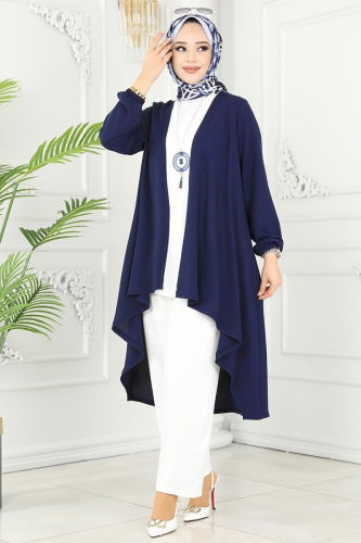 moda selvim Combined PL8058 Navy Blue&Ecru - Thumbnail