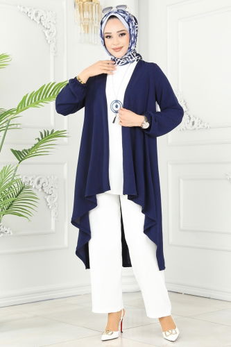 moda selvim Combined PL8058 Navy Blue&Ecru - Thumbnail