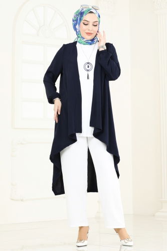 moda selvim Combined PL8058 Navy Blue&Ecru - Thumbnail