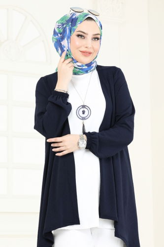 moda selvim Combined PL8058 Navy Blue&Ecru - Thumbnail
