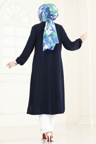 moda selvim Combined PL8058 Navy Blue&Ecru - Thumbnail