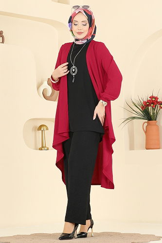 moda selvim Combined PL8058 Red & Black - Thumbnail