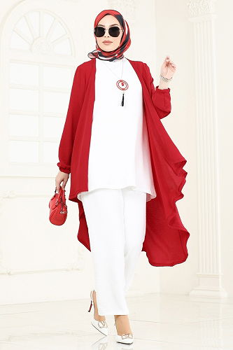 moda selvim Combined PL8058 Red&Ecru - Thumbnail