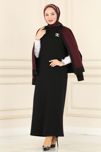 moda selvim Combined PL9017 Burgundy & Black - Thumbnail