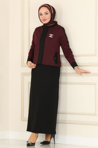 moda selvim Combined PL9017 Burgundy & Black - Thumbnail