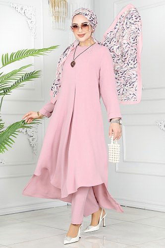 moda selvim طقم بيج وردي PL9055 - Thumbnail