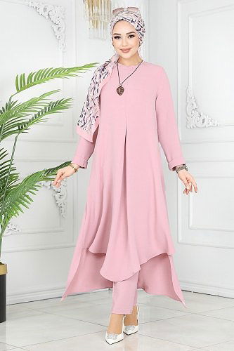 moda selvim طقم بيج وردي PL9055 - Thumbnail